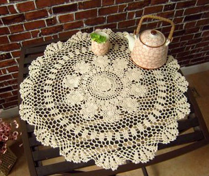 Damanni Beige Cotton Handmade Crochet Lace Tablecloth Doilies Table Overlay,Round,23 Inch,2PC - Image 2